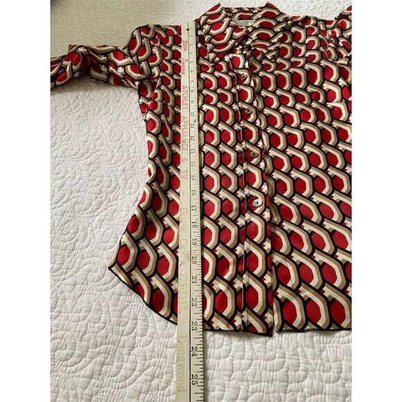 Trina Turk Women's Silk Button-Up Blouse Size P Multicolor Geometric Casual Fall - Picture 9 of 12